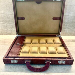 UNDERWOOD (London) 10-unit Watch Attaché Briefcase in Burgundy Croc